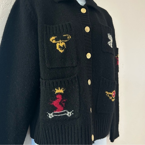 SUSAN BRISTOL Vtg Shetland Wool Classic Crested Cardigan Size L Old Money - Picture 7 of 12